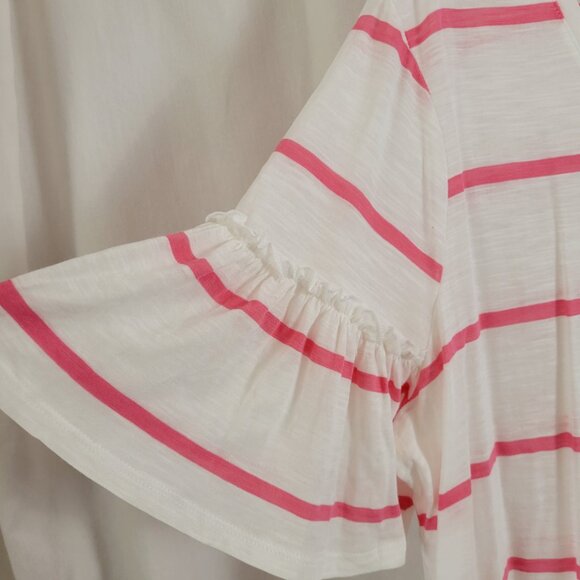 NEW Est. 1946 Top Tunic Pink White Stripe 22/24W ruffle scoop neck feminine NWT - Picture 4 of 8